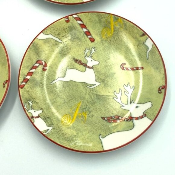 Ceramic Reindeer Plates Set of 4 Candy Canes Joy Holiday Christmas Seasonal - Picture 2 of 3
